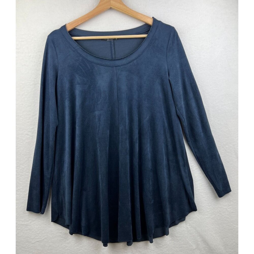 Final Touch Womens Blue Velvet Long Sleeve Tunic Blouse Size S Round Neck